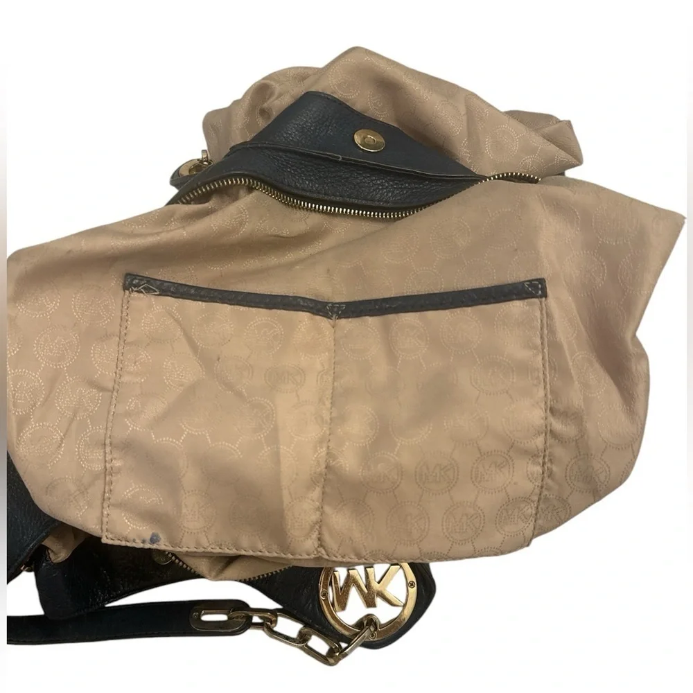 Michael Kors Large Fulton Triple Compartment Hobo Shoulder Bag Navy Leather Gold